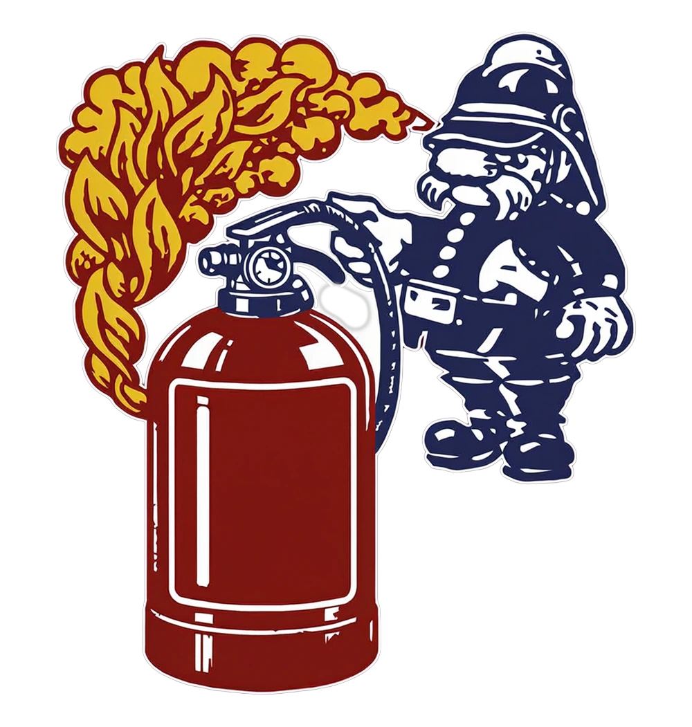 Logo des Itzehoer Brandschutzservice: Feuerwehrmann mit Feuerlöscher